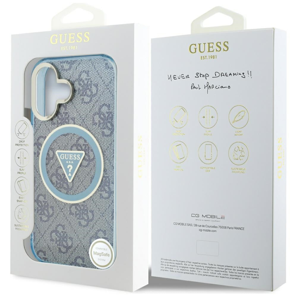 MagSafe Case for Apple iPhone 16, Guess, IML Glitter 4G Circle Triangle, Blue