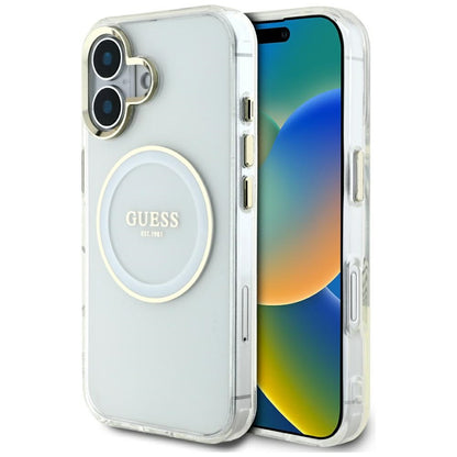MagSafe Case for Apple iPhone 16, Guess, IML Metal Colored Circle, White