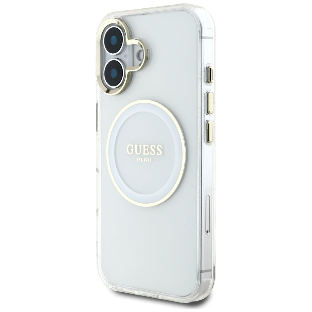 MagSafe Case for Apple iPhone 16, Guess, IML Metal Colored Circle, White
