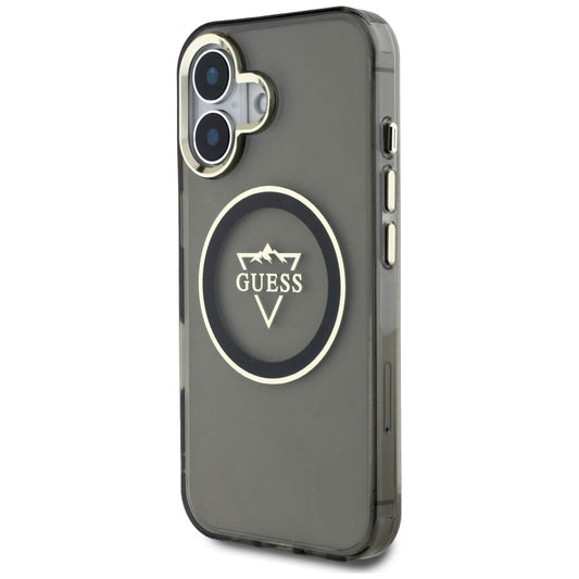 Θήκη MagSafe για Apple iPhone 16, Guess, IML Metal Mountain Logo, Μαύρη