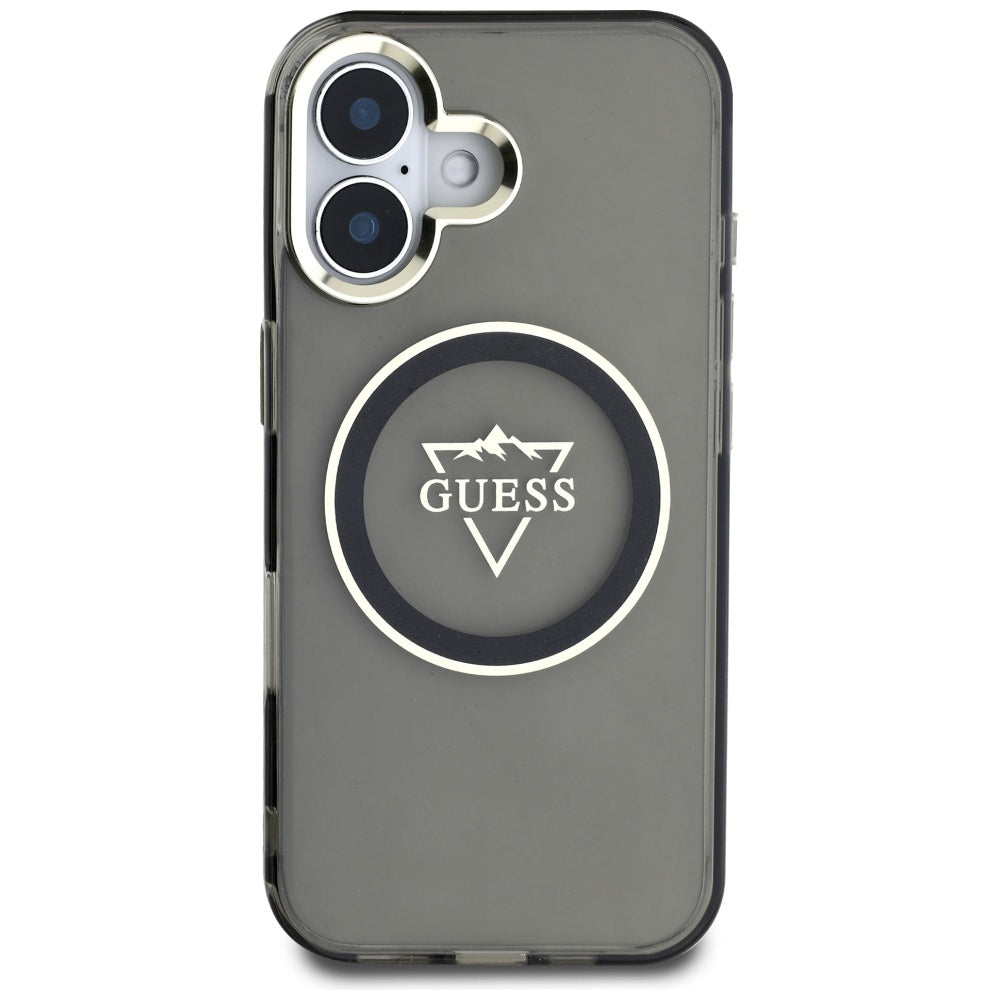 Θήκη MagSafe για Apple iPhone 16, Guess, IML Metal Mountain Logo, Μαύρη