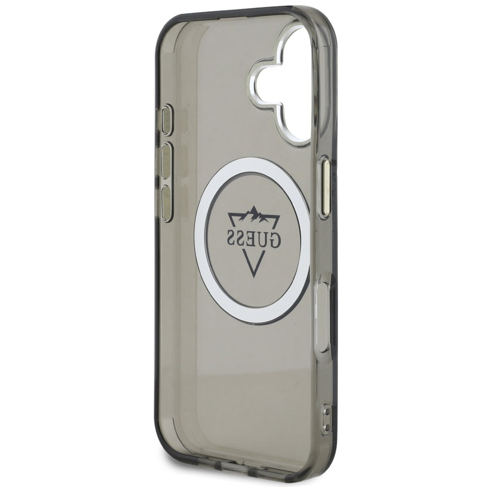 Θήκη MagSafe για Apple iPhone 16, Guess, IML Metal Mountain Logo, Μαύρη