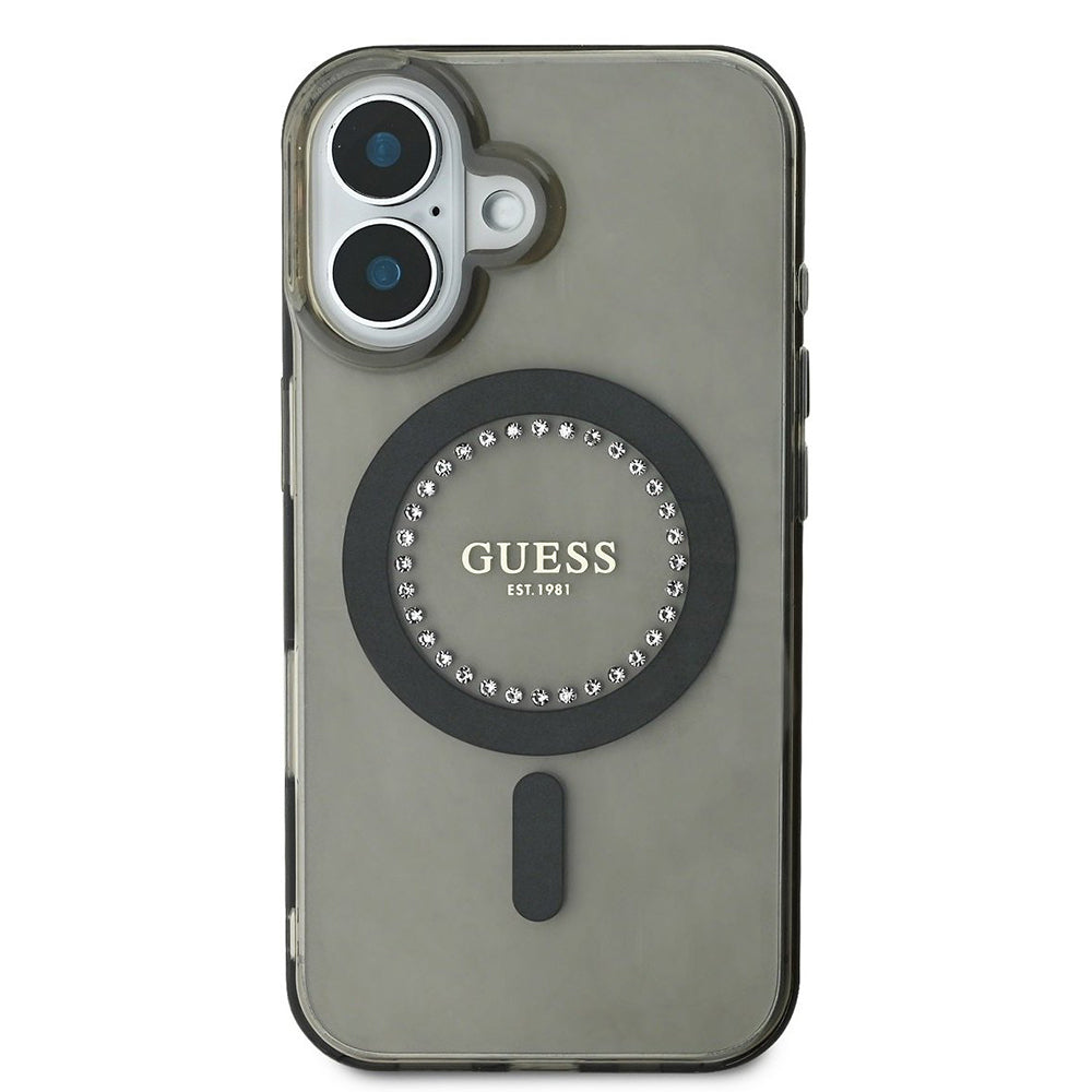 Θήκη MagSafe για Apple iPhone 16, Guess, IML Rhinestone, Μαύρη