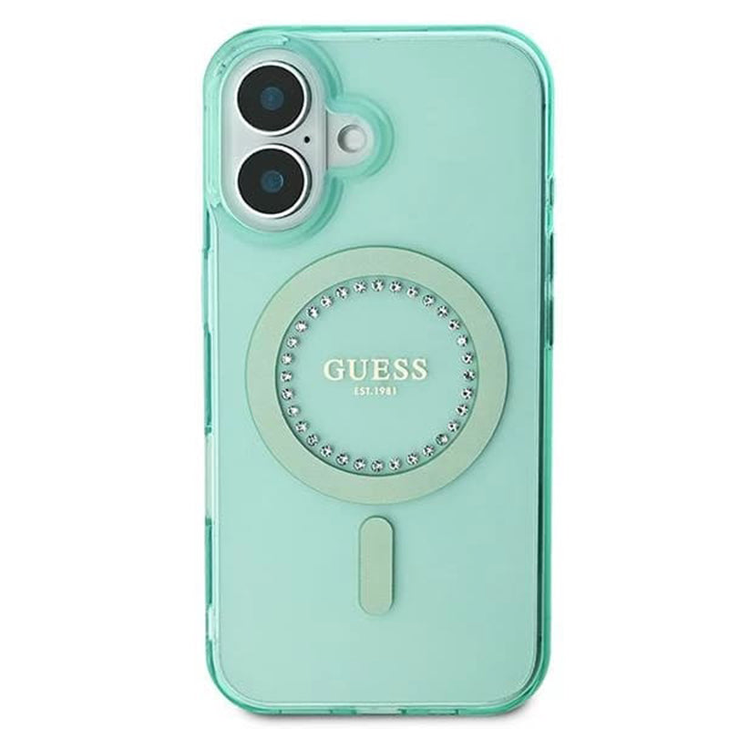 Θήκη MagSafe για Apple iPhone 16, Guess, IML Rhinestone, Πράσινη