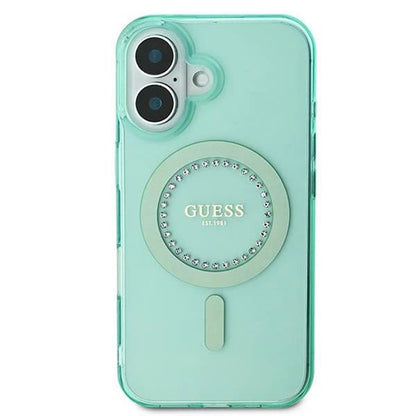 Θήκη MagSafe για Apple iPhone 16, Guess, IML Rhinestone, Πράσινη