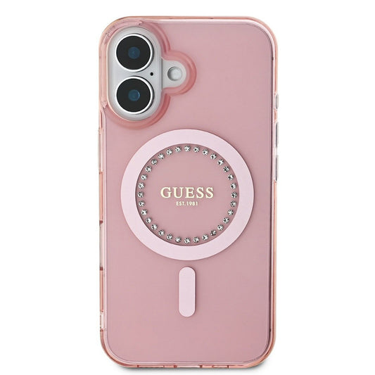 Θήκη MagSafe για Apple iPhone 16, Guess, IML Rhinestones Ring, Ροζ GUHMP16SPFTDTEP