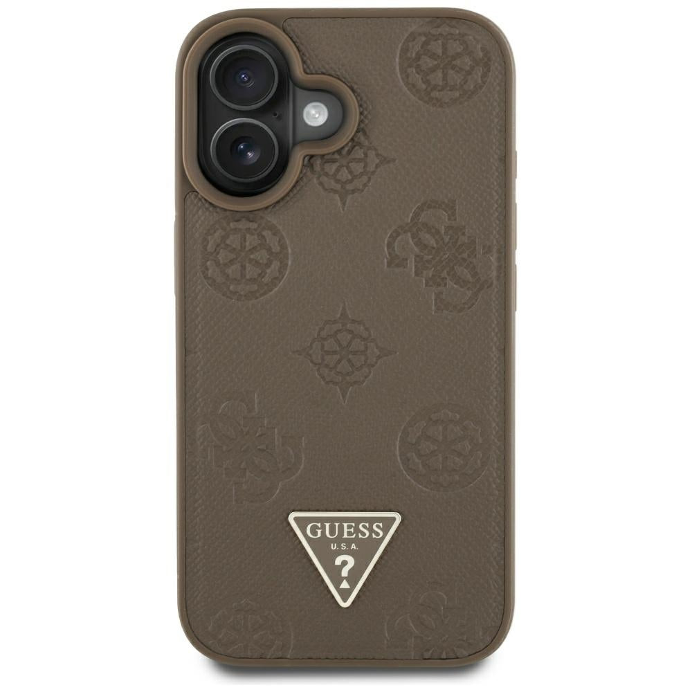 Θήκη MagSafe για Apple iPhone 16, Guess, Peony Grained Hot Stamp Triangle, Καφέ