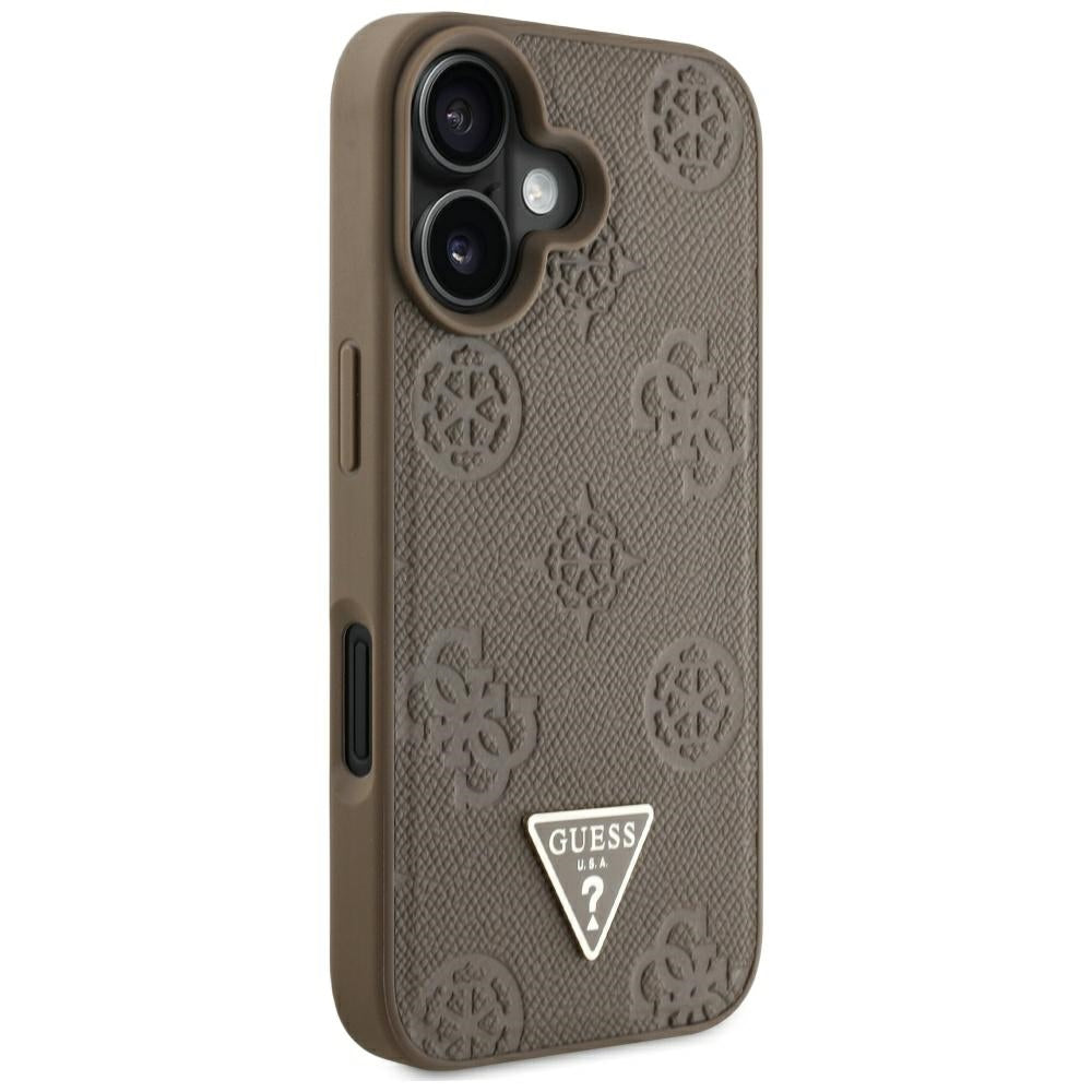 Θήκη MagSafe για Apple iPhone 16, Guess, Peony Grained Hot Stamp Triangle, Καφέ