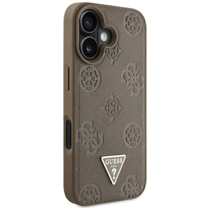 Θήκη MagSafe για Apple iPhone 16, Guess, Peony Grained Hot Stamp Triangle, Καφέ