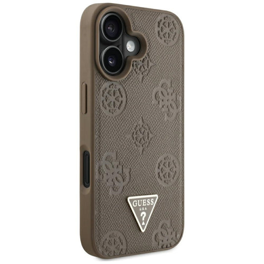 Θήκη MagSafe για Apple iPhone 16, Guess, Peony Grained Hot Stamp Triangle, Καφέ