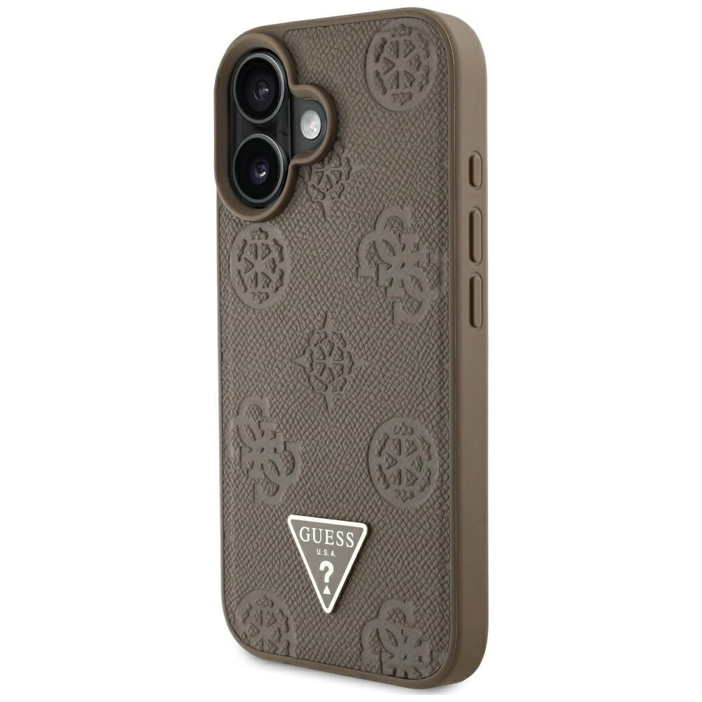 Θήκη MagSafe για Apple iPhone 16, Guess, Peony Grained Hot Stamp Triangle, Καφέ
