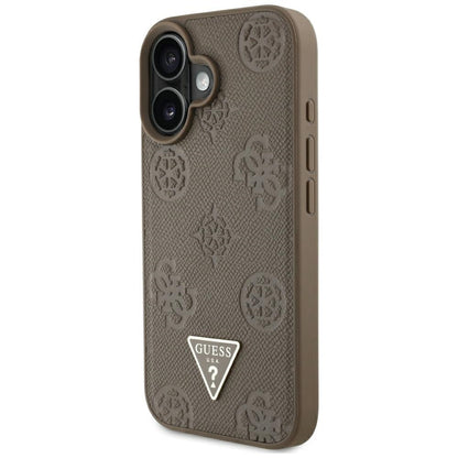 Θήκη MagSafe για Apple iPhone 16, Guess, Peony Grained Hot Stamp Triangle, Καφέ