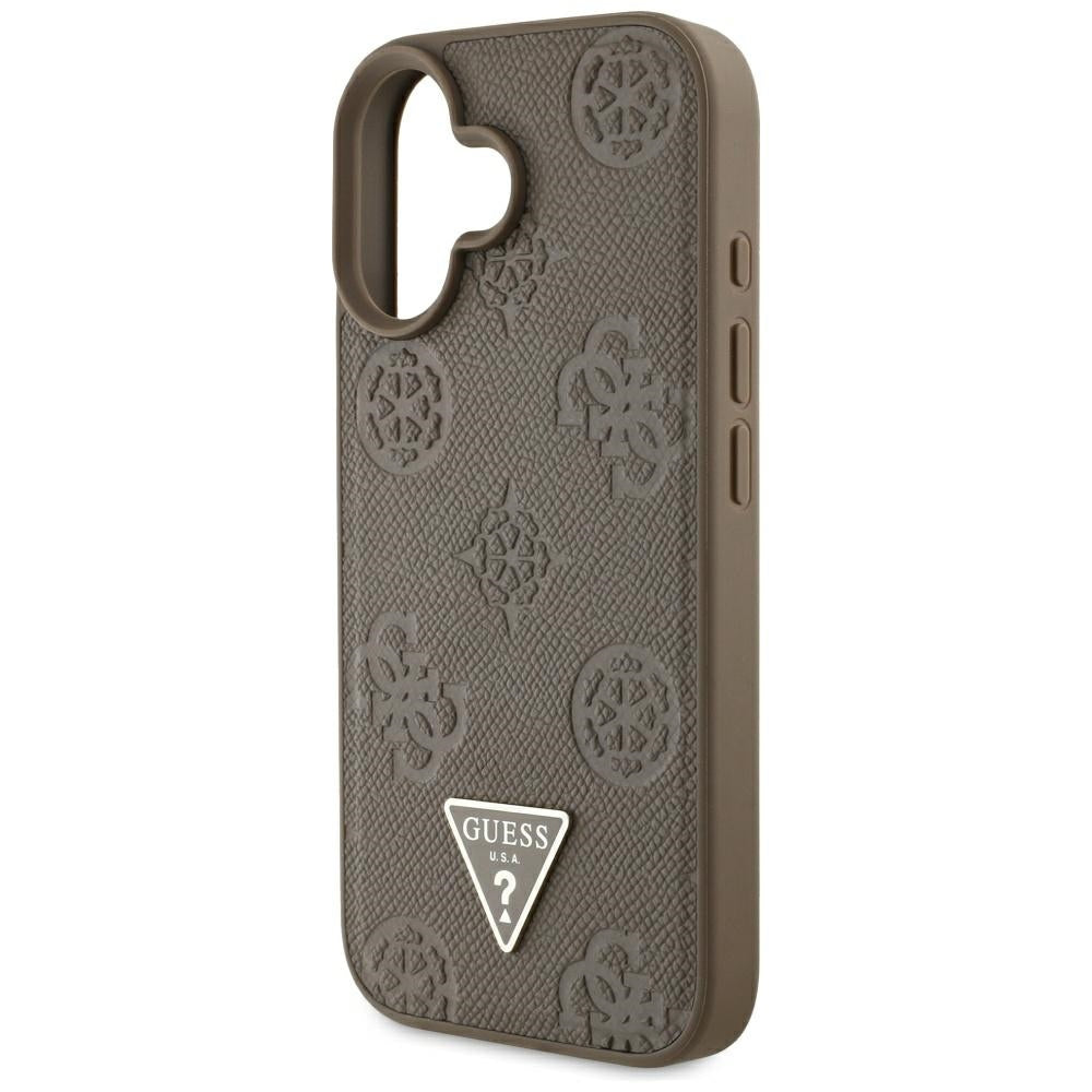 Θήκη MagSafe για Apple iPhone 16, Guess, Peony Grained Hot Stamp Triangle, Καφέ