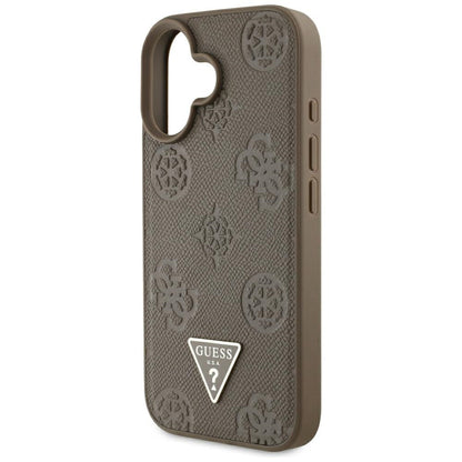 Θήκη MagSafe για Apple iPhone 16, Guess, Peony Grained Hot Stamp Triangle, Καφέ