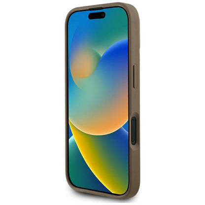 Θήκη MagSafe για Apple iPhone 16, Guess, Peony Grained Hot Stamp Triangle, Καφέ