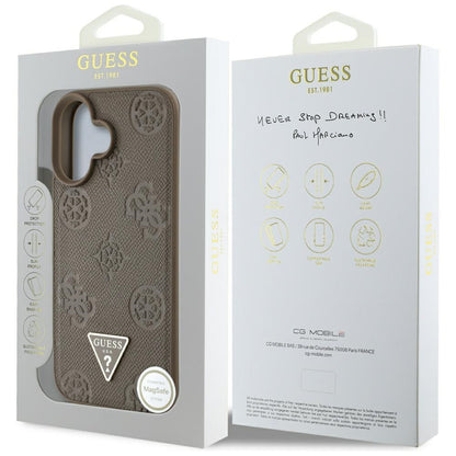Θήκη MagSafe για Apple iPhone 16, Guess, Peony Grained Hot Stamp Triangle, Καφέ