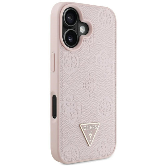 Θήκη MagSafe για Apple iPhone 16, Guess, Peony Grained Hot Stamp Triangle, Ροζ