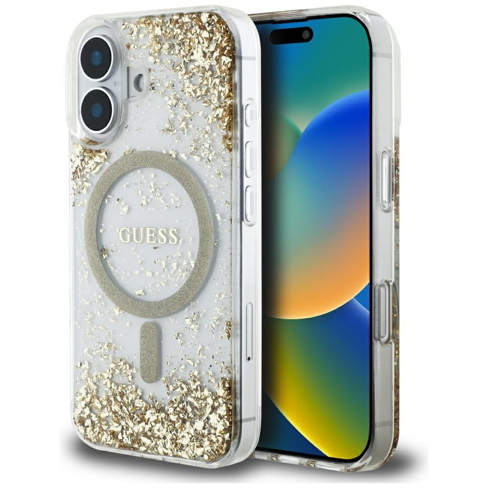 Θήκη MagSafe για Apple iPhone 16, Guess, Resin Bottom Glitter, Χρυσή