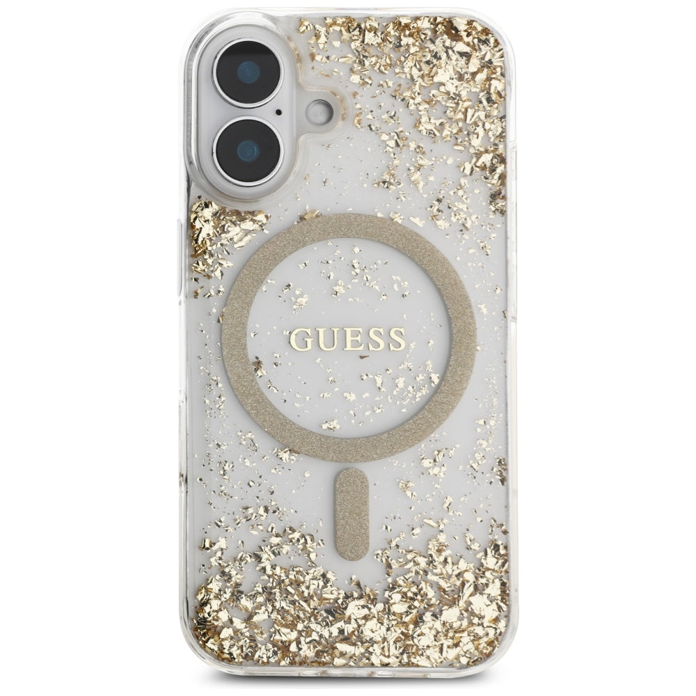 Θήκη MagSafe για Apple iPhone 16, Guess, Resin Bottom Glitter, Χρυσή