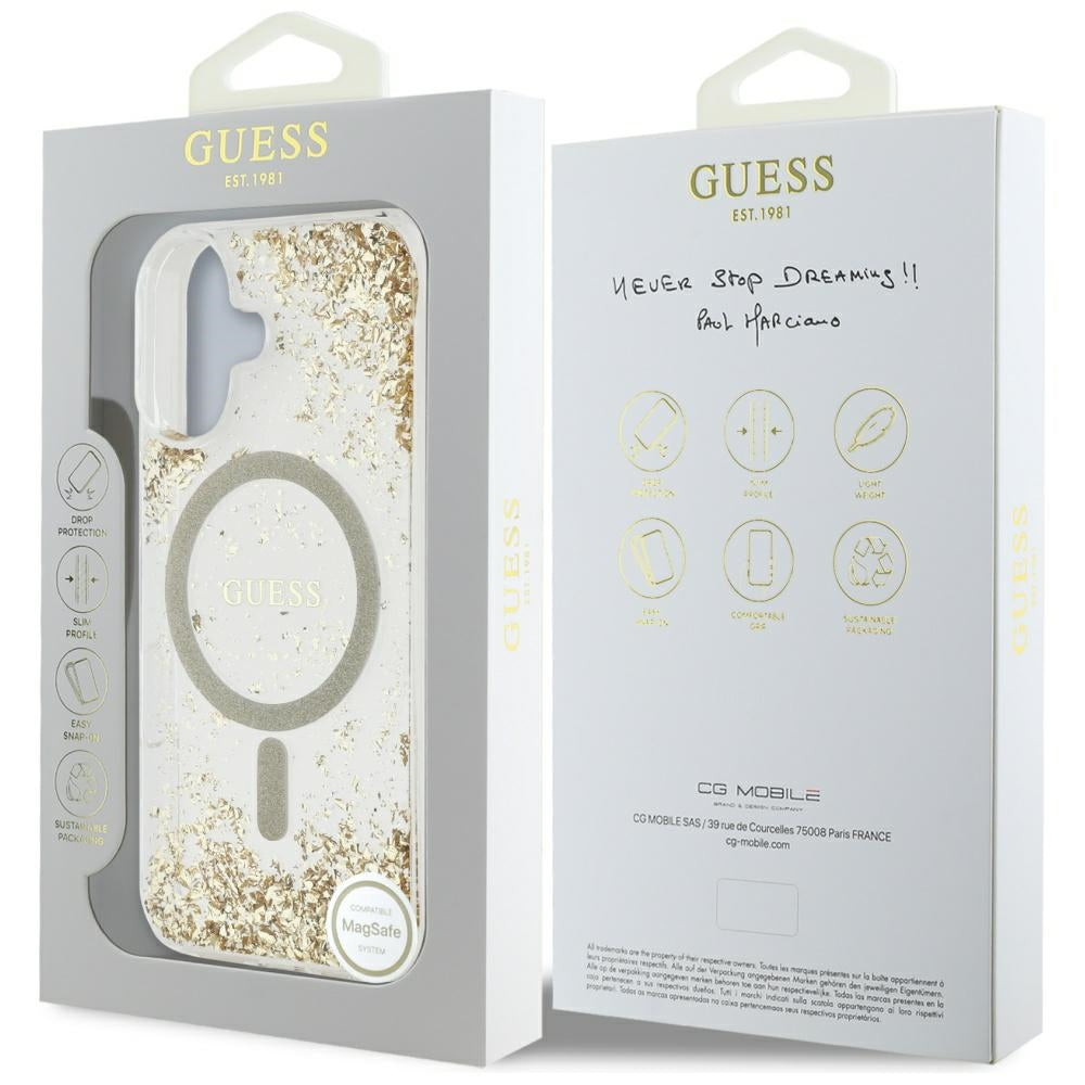 Θήκη MagSafe για Apple iPhone 16, Guess, Resin Bottom Glitter, Χρυσή