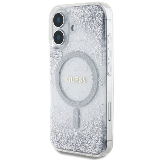 MagSafe Case for Apple iPhone 16, Guess, Resin Gradient Glitter, Silver