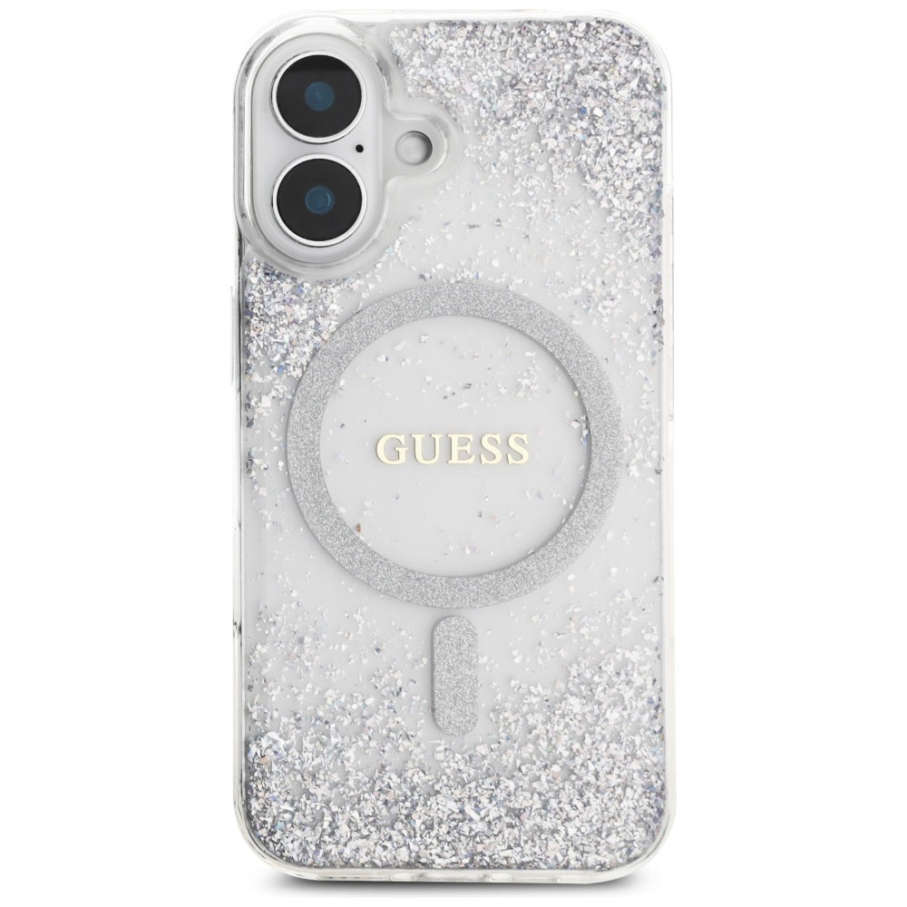MagSafe Case for Apple iPhone 16, Guess, Resin Gradient Glitter, Silver