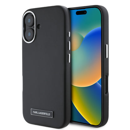 Θήκη MagSafe για Apple iPhone 16, Karl Lagerfeld, FW Metal Plate, Μαύρη