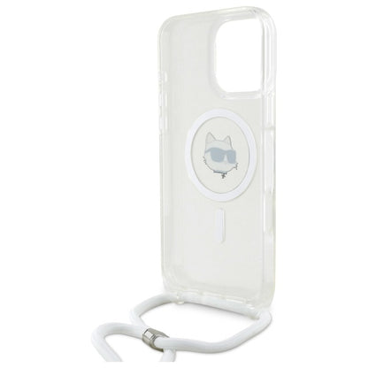 MagSafe Case for Apple iPhone 16, Karl Lagerfeld, IML Crossbody Choupette's Head with Strap, Transparent