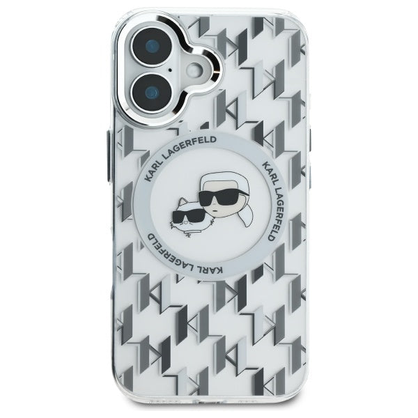 MagSafe Case for Apple iPhone 16, Karl Lagerfeld, IML Monogram Karl & Choupette's Heads, Transparent