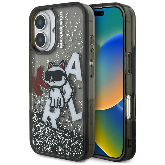 Θήκη MagSafe για Apple iPhone 16, Karl Lagerfeld, Liquid Glitter Choupette Logo, Μαύρη
