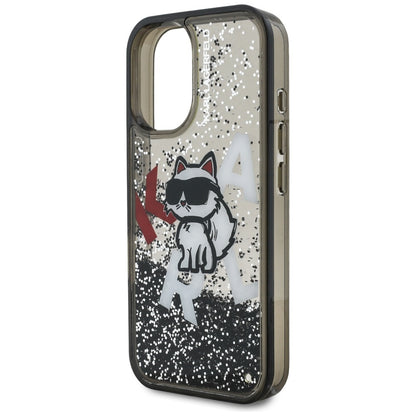MagSafe Case for Apple iPhone 16, Karl Lagerfeld, Liquid Glitter Choupette Logo, Black