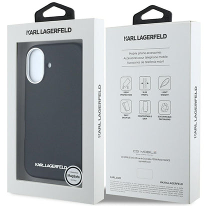 MagSafe Case for Apple iPhone 16, Karl Lagerfeld, Saffiano Full Wrapped Elongated Metal Logo, Black
