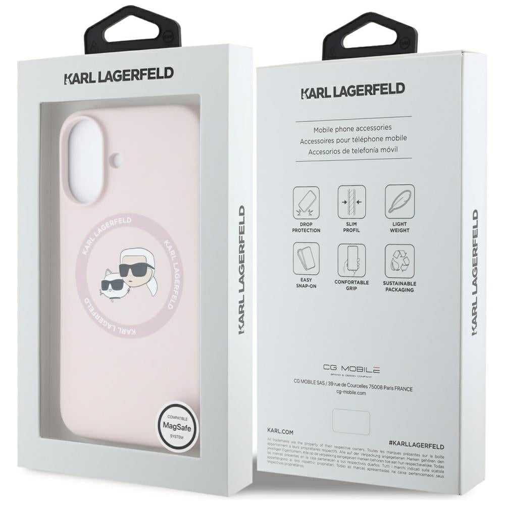 MagSafe Case for Apple iPhone 16, Karl Lagerfeld, Silicone Karl & Choupette's Heads, Pink