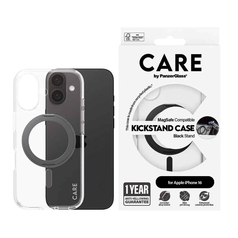Θήκη MagSafe για Apple iPhone 16, PanzerGlass, Με Ενσωματωμένη Βάση, Διάφανη Μαύρη