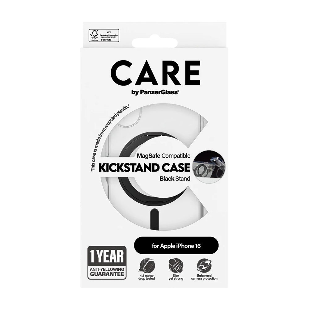 Θήκη MagSafe για Apple iPhone 16, PanzerGlass, Με Ενσωματωμένη Βάση, Διάφανη Μαύρη