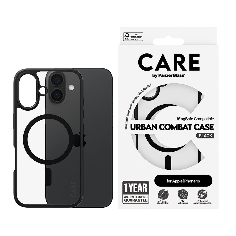 Θήκη MagSafe για Apple iPhone 16, PanzerGlass, Care Urban Combat, Διάφανη Μαύρη