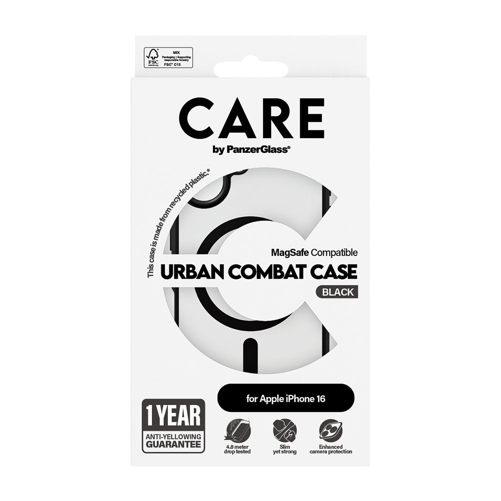 Θήκη MagSafe για Apple iPhone 16, PanzerGlass, Care Urban Combat, Διάφανη Μαύρη