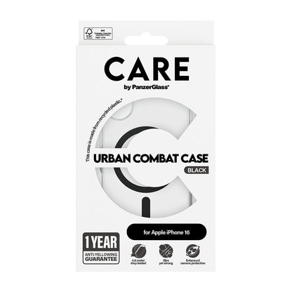 MagSafe Case for Apple iPhone 16, PanzerGlass, Urban Combat Care, Black Transparent