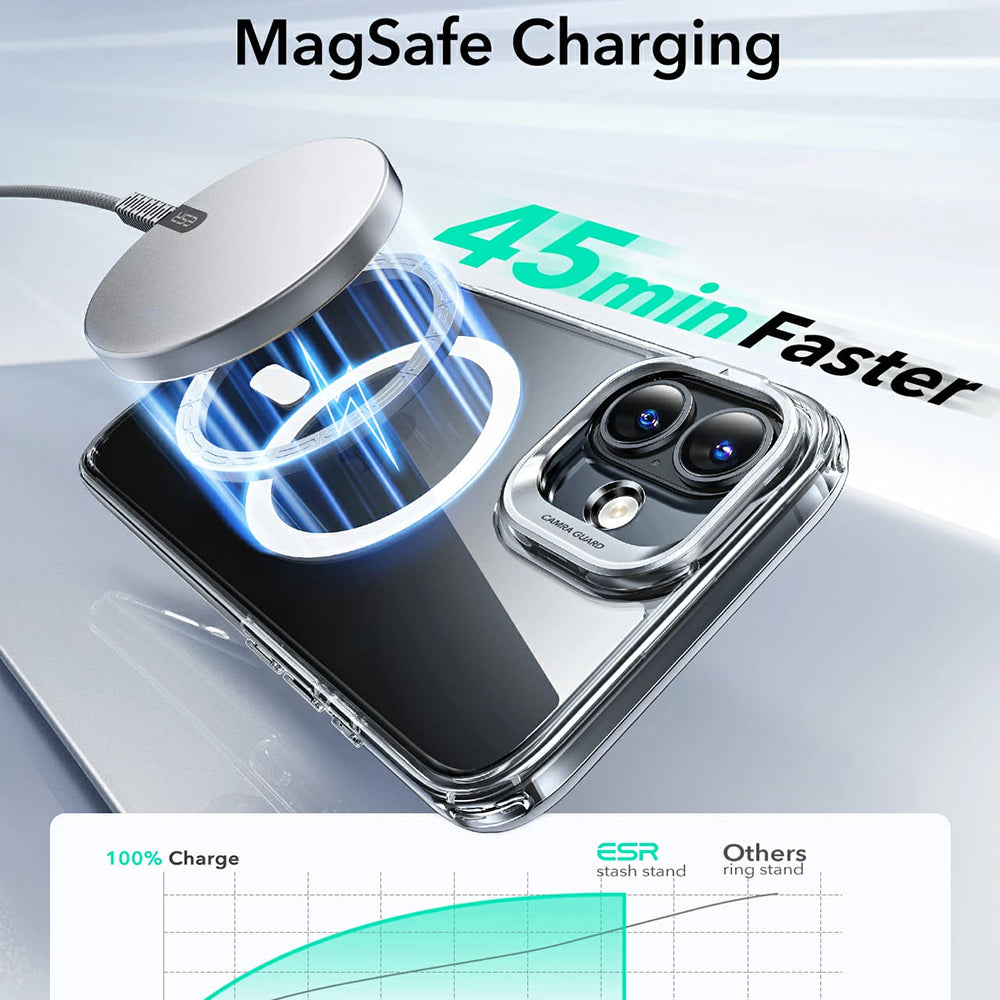Θήκη MagSafe για Apple iPhone 16 Plus, ESR, Classic Hybrid Kickstand, Διάφανη Μαύρη