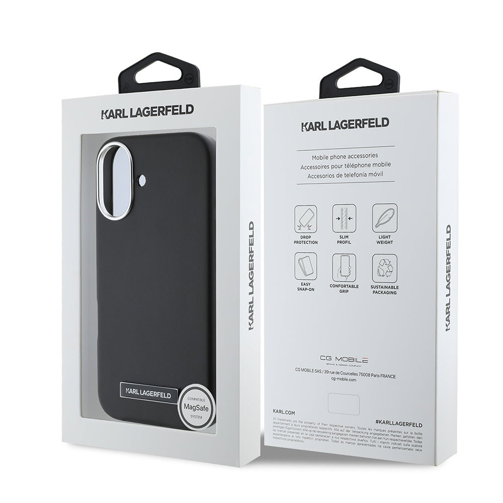 Θήκη MagSafe για Apple iPhone 16 Plus, Karl Lagerfeld, FW Metal Plate, Μαύρη