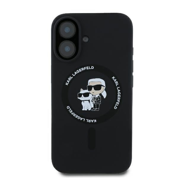 Θήκη MagSafe για Apple iPhone 16 Plus, Karl Lagerfeld, Silicone Ring Karl & Choupette, Μαύρη
