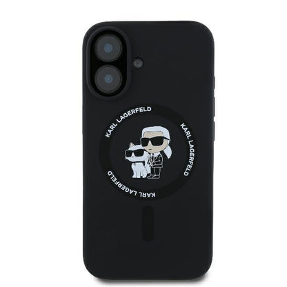 Θήκη MagSafe για Apple iPhone 16 Plus, Karl Lagerfeld, Silicone Ring Karl & Choupette, Μαύρη