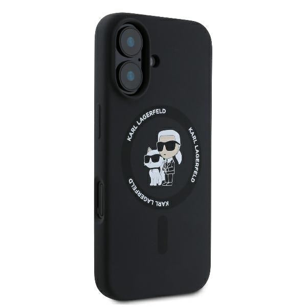 Θήκη MagSafe για Apple iPhone 16 Plus, Karl Lagerfeld, Silicone Ring Karl & Choupette, Μαύρη