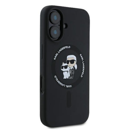 Θήκη MagSafe για Apple iPhone 16 Plus, Karl Lagerfeld, Silicone Ring Karl & Choupette, Μαύρη