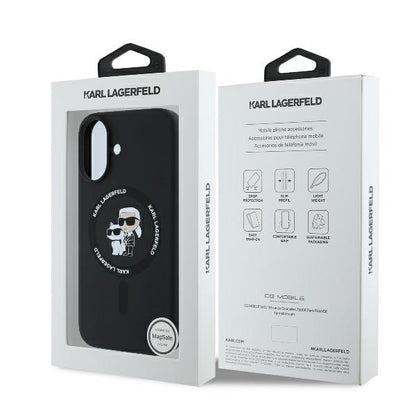 Θήκη MagSafe για Apple iPhone 16 Plus, Karl Lagerfeld, Silicone Ring Karl & Choupette, Μαύρη