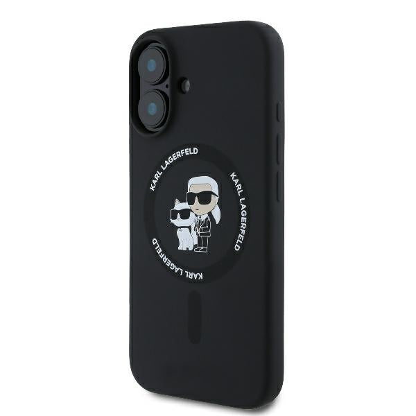 Θήκη MagSafe για Apple iPhone 16 Plus, Karl Lagerfeld, Silicone Ring Karl & Choupette, Μαύρη