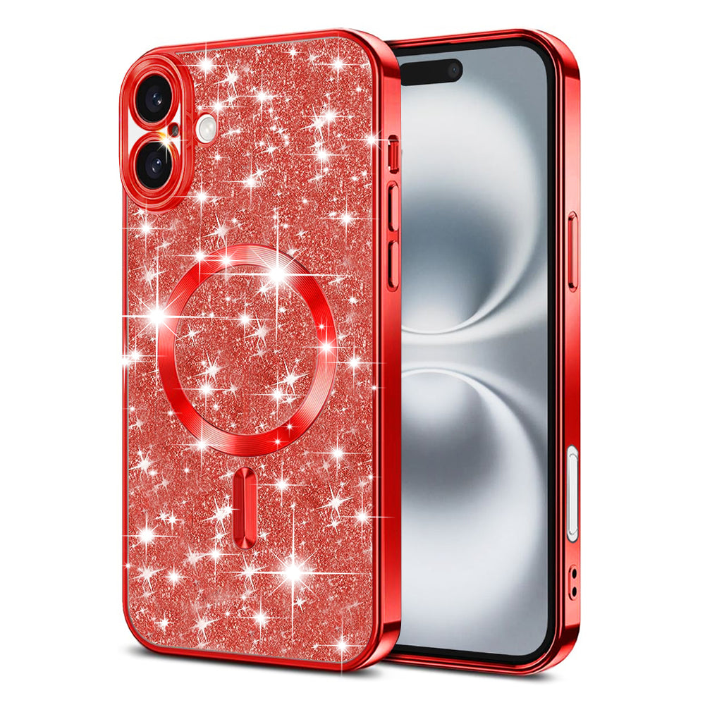 MagSafe Case for Apple iPhone 16 Plus, Techsuit, Luxury Glitter, Red