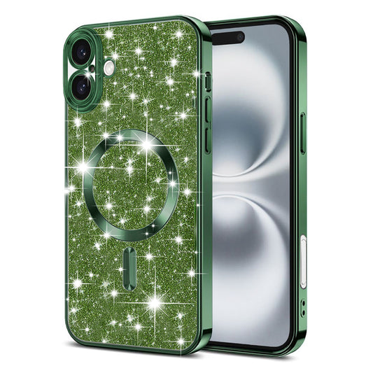 MagSafe Case for Apple iPhone 16 Plus, Techsuit, Luxury Glitter, Dark Green