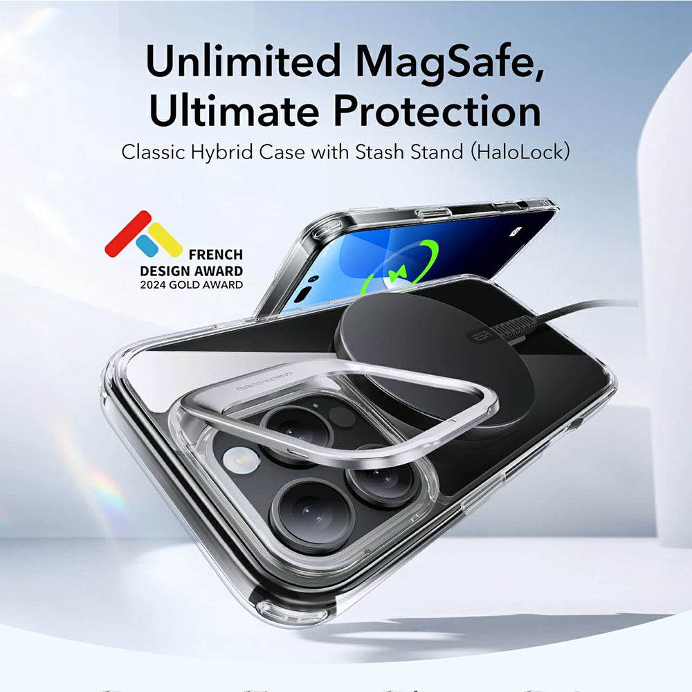 Θήκη MagSafe για Apple iPhone 16 Pro, ESR, Classic Hybrid Kickstand, Διάφανη Μαύρη
