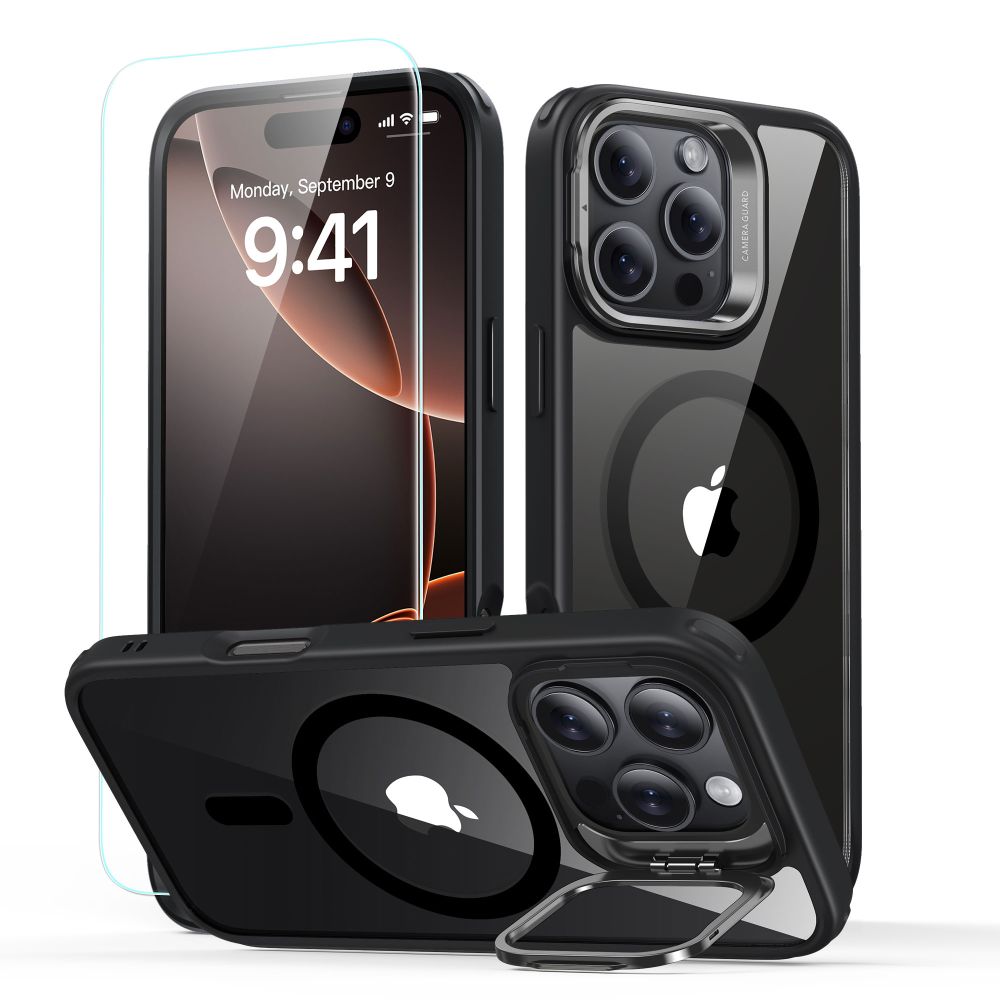 Θήκη MagSafe για Apple iPhone 16 Pro, ESR, Classic Hybrid Kickstand με Προστατευτικό Οθόνης, Διάφανη Μαύρη